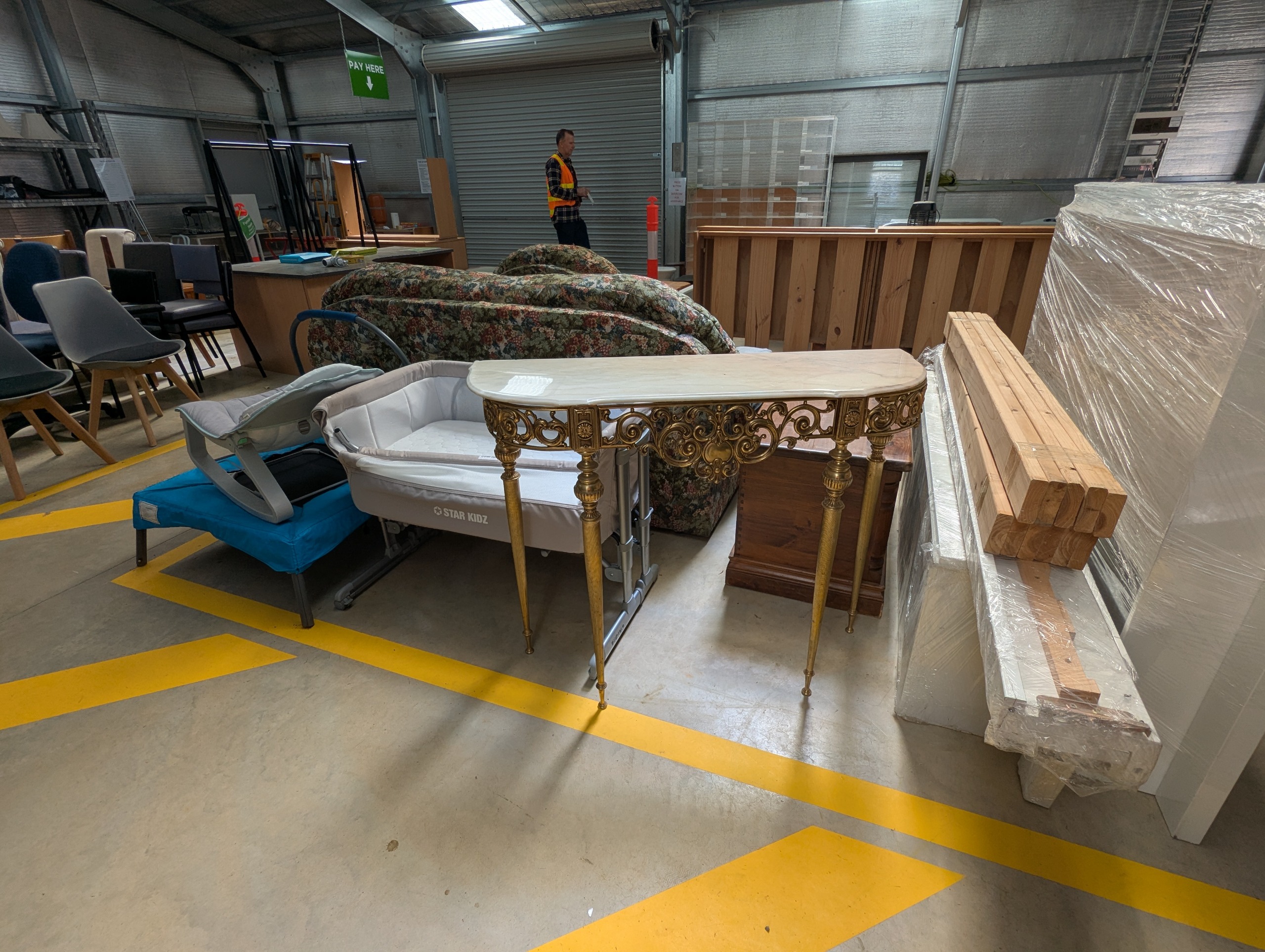 Couches, side table, bed frame