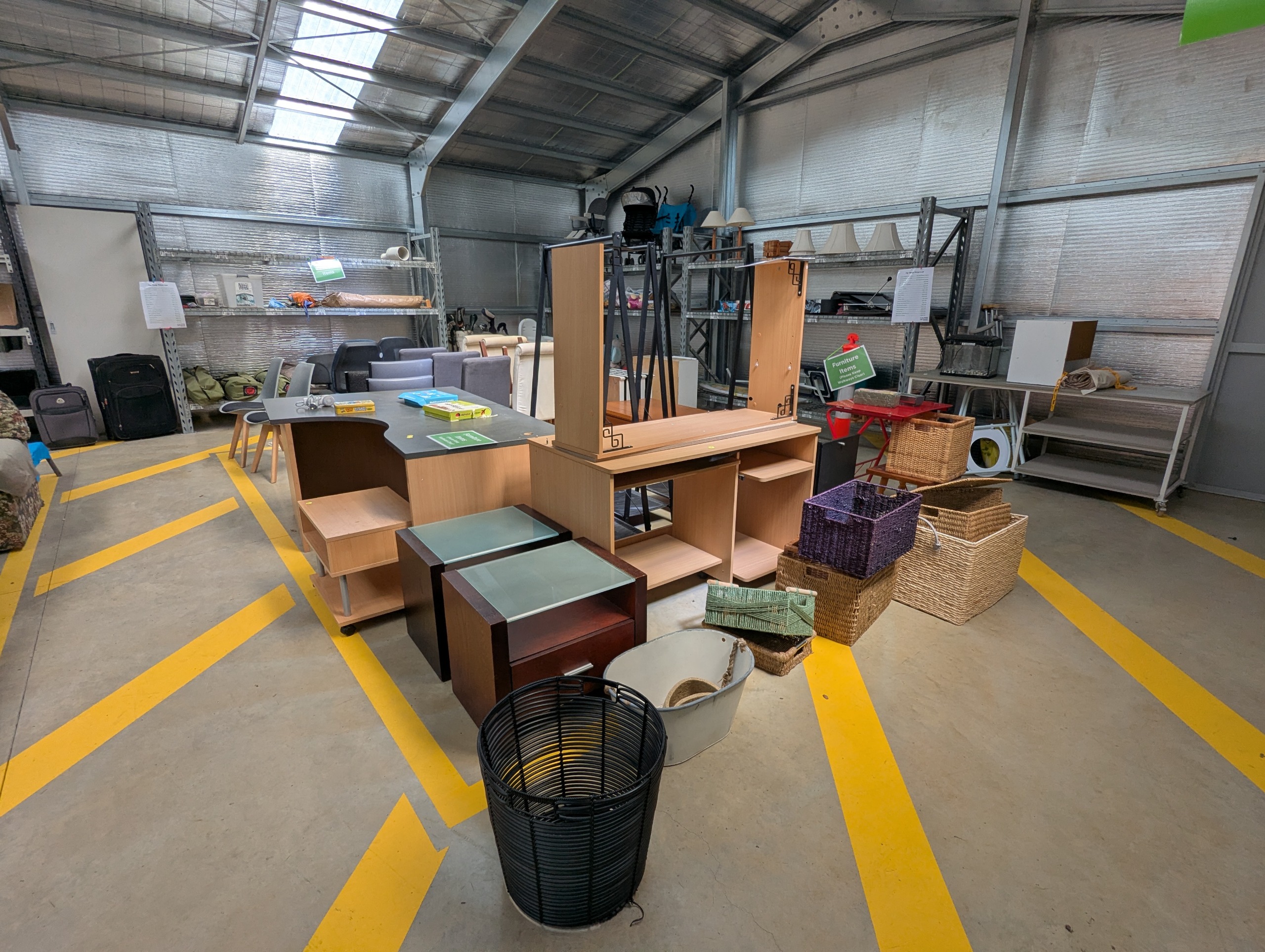 Baskets, tables, desks