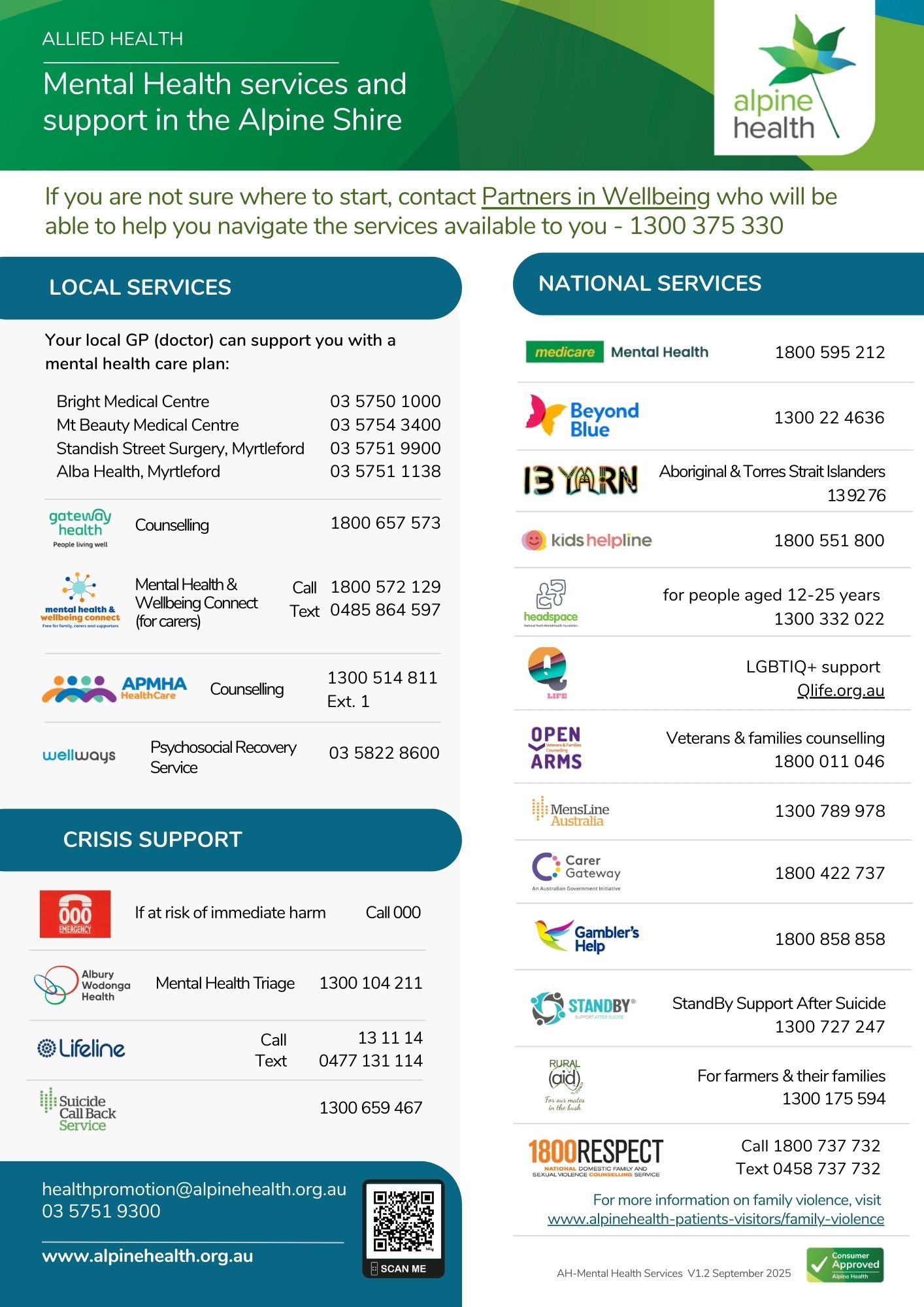 Mental Health and Support Services available in the Alpine Shire