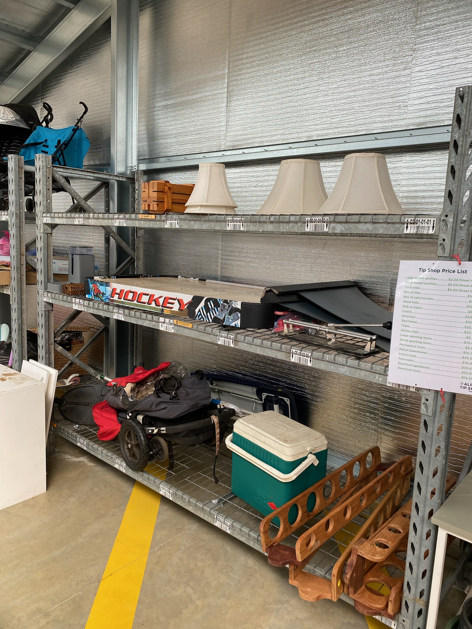 Lamp shades, esky, air hockey table