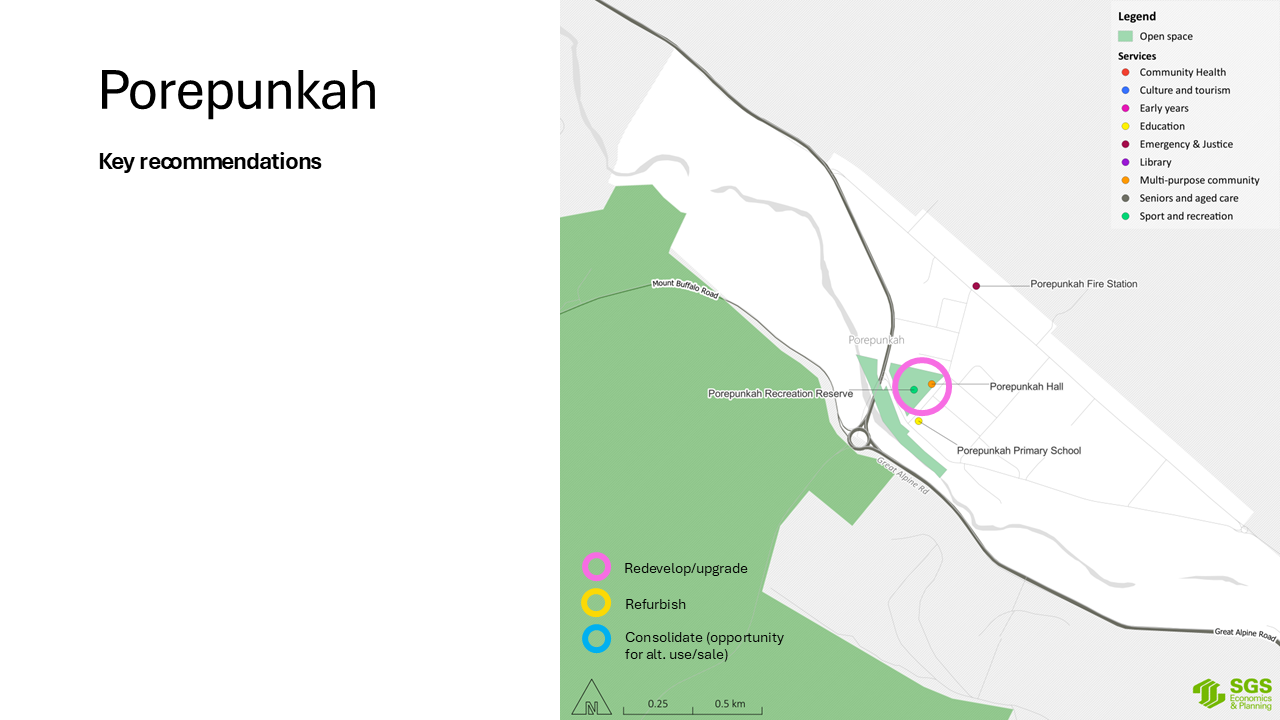 A map of infrastructure in Porepunkah, Victoria.