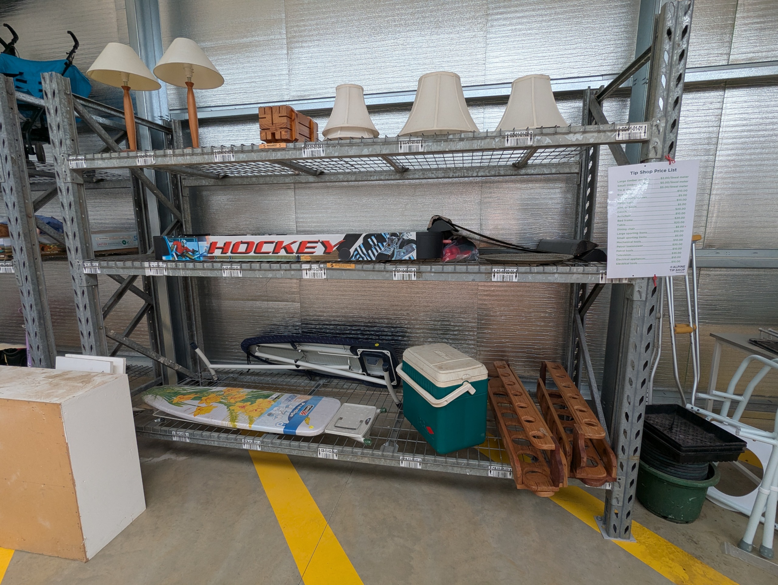 Lamps, ironing boards, air hockey table