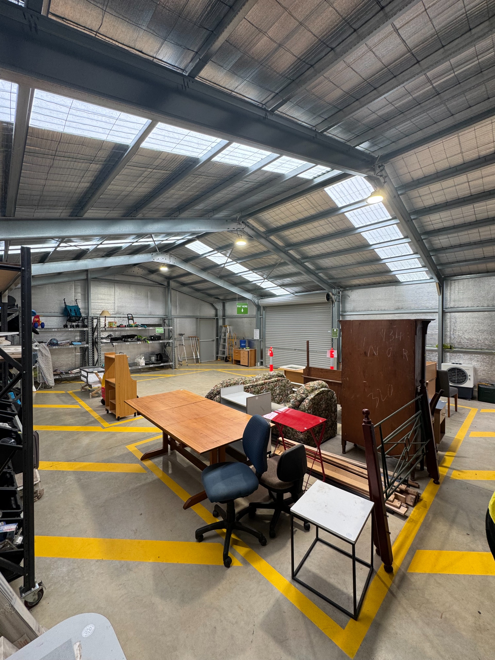 Table, wardrobe, bed